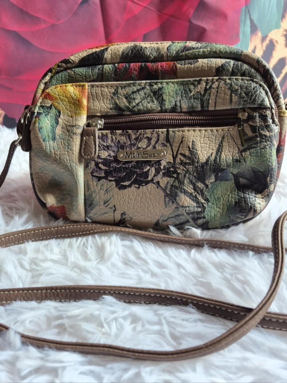 Floral Multisac Crossbody Bag in Beige Multicolor